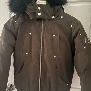 Authentic boys Moose Knuckles Dark Brown Jacket with Black FurTrim with dust bag